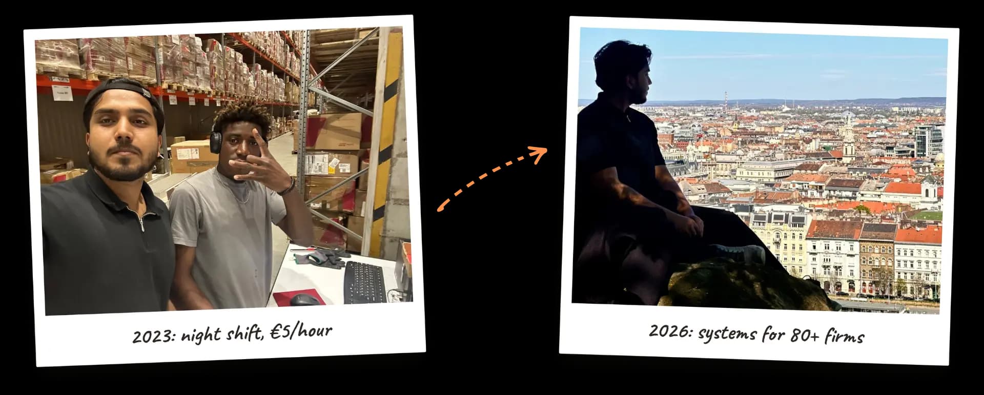 2023: night shift, €5/hour. 2026: systems for 80+ firms.